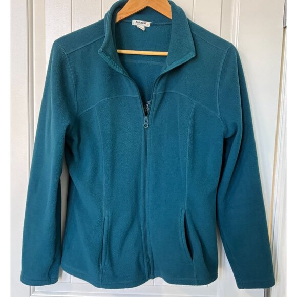 Old Navy Fleece Zip Up Jacket Womens Size L Teal Embroidered "Chase The Spirit" - Picture 2 of 9